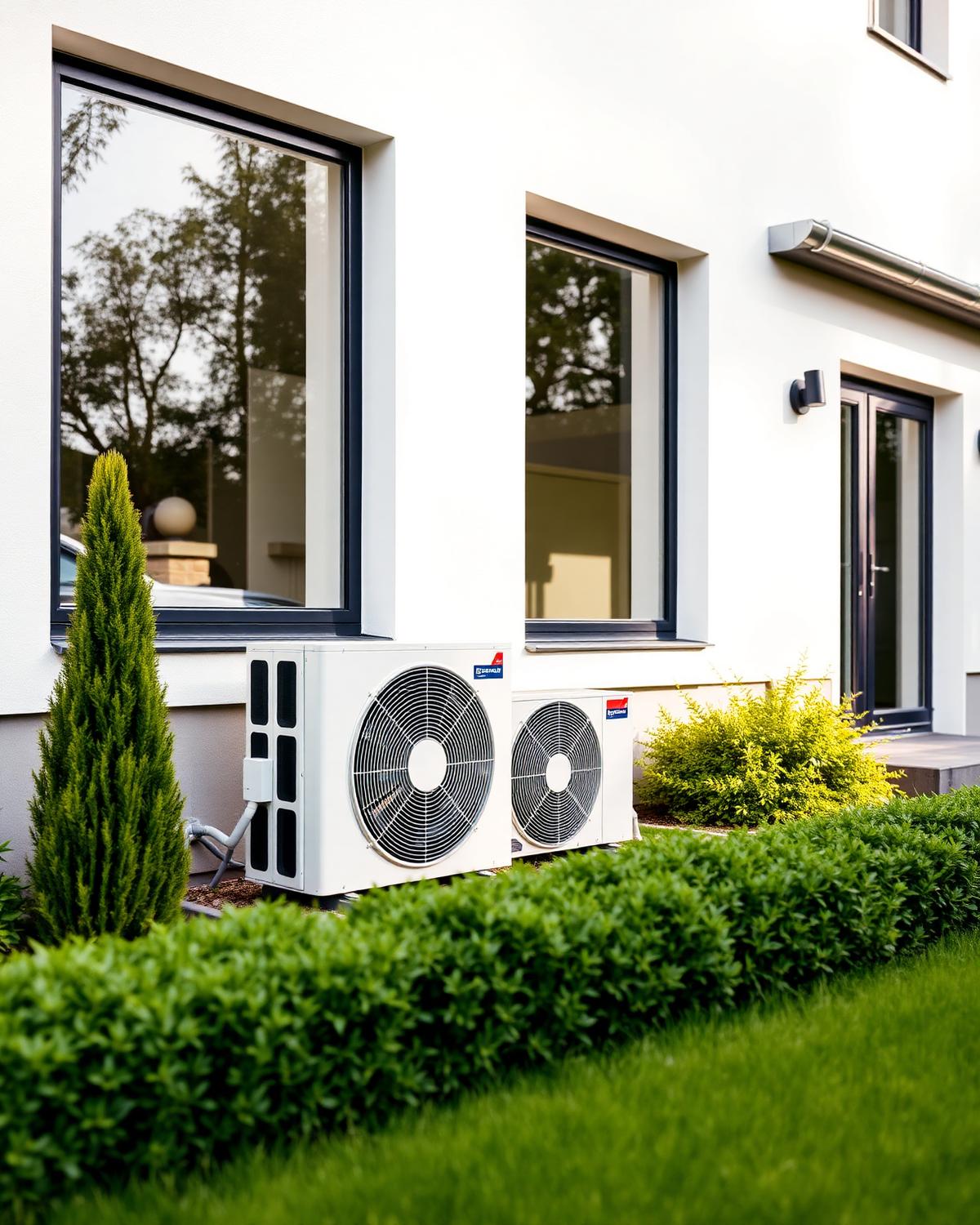 Moderne Wärmepumpe an einem Einfamilienhaus